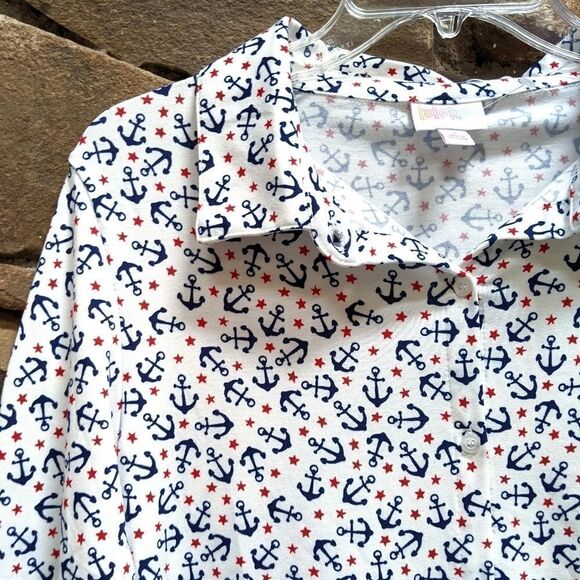 NWT LULAROE Nautical Anchors Valentina Shirt S - Picture 2 of 9